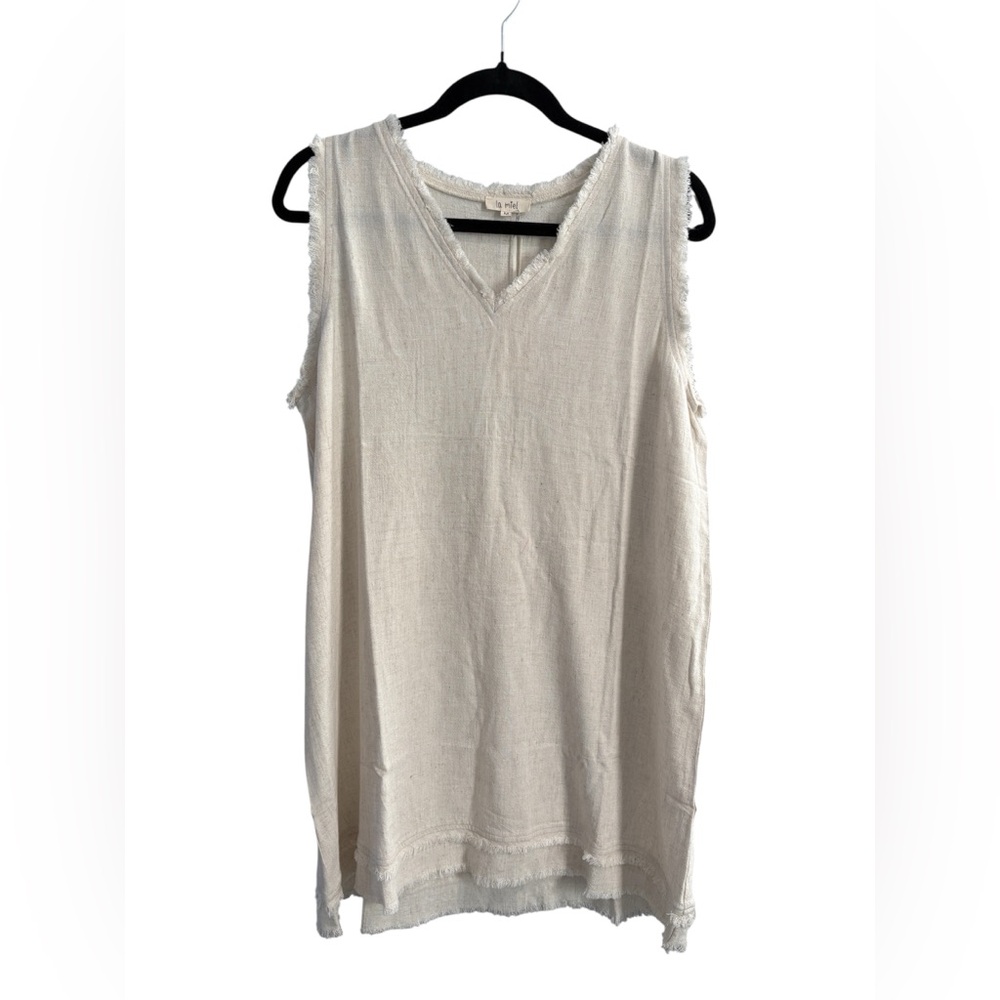 La Miel Ivory Linen Blend Oversized Mini Dress- Size Small - Picture 3 of 7